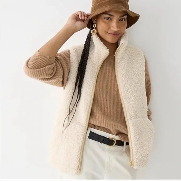 J. Crew Women's Cream Teddy Sherpa Vest - Picture 1 of 5
